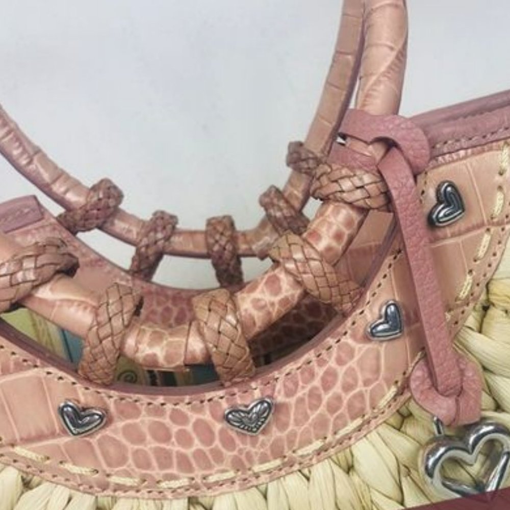 Brighton Leili Dusty Rose Crocodile Straw Tote Bag. View 3